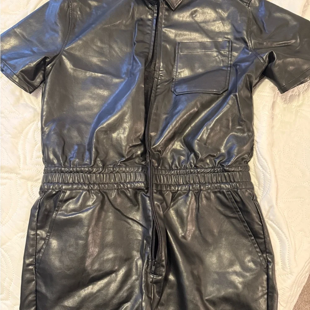 Black Faux Leather Jumpsuit - Picture 4 of 10
